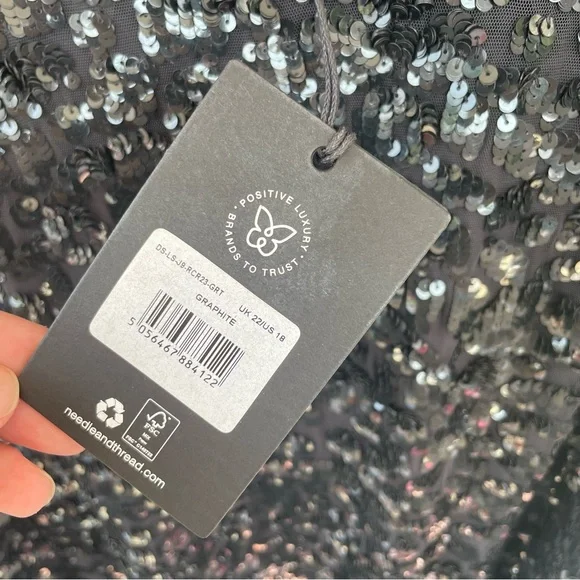 Needle & Thread Sequin Tiered Mini Dress in Graphite Size 18 (NWT) - Picture 7 of 10